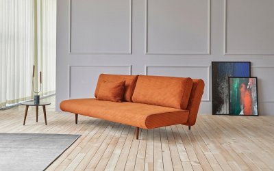 Unfurl Lounger Sofa Bed in Orange Corduroy 595 by Innovation
