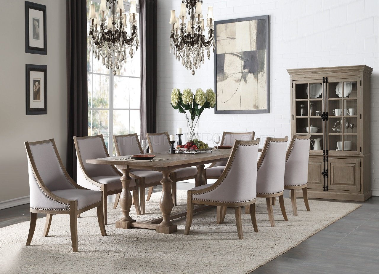 Eleonore Dining Table 61300 in Weathered Oak by Acme w/Options - Click Image to Close