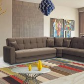 FD511 Sectional Sofa Sleeper in Brown Fabric by FDF