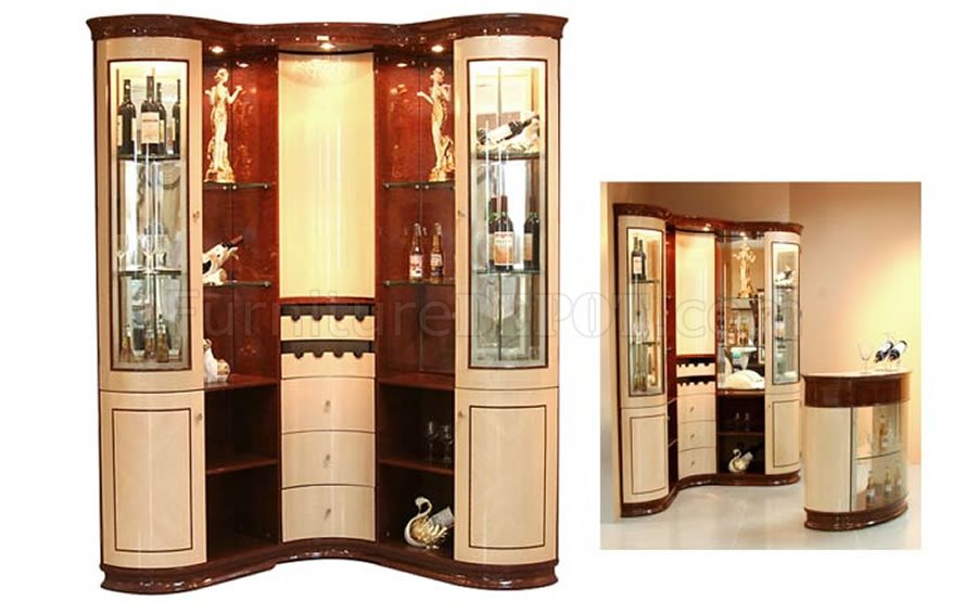 Two-Tone Modern Corner Bar Cabinet W/Liqour Storages & Wine Rack - Click Image to Close