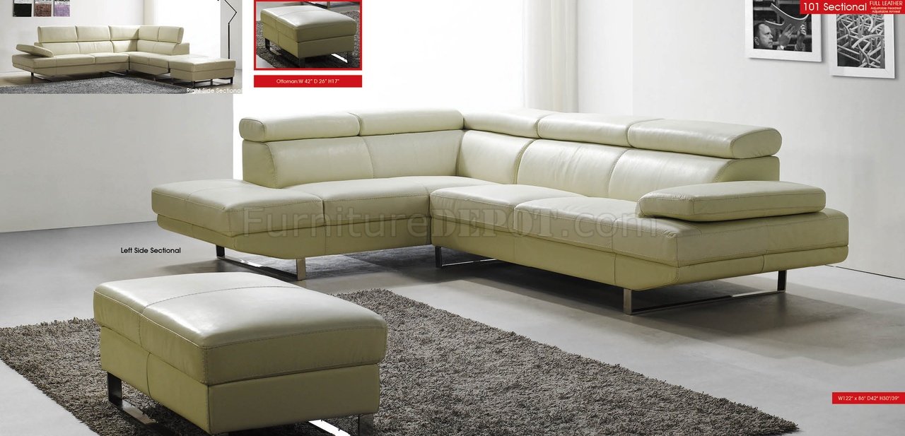 Off White Top Grain Full Leather Modern Sectional Sofa - Click Image to Close