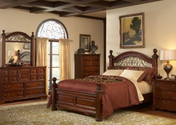 Rustic Brown Cherry Finish Traditional Poster Bed w/Options [LFBS-147-BR]