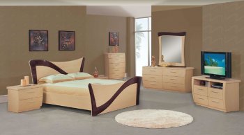 Two-Tone Beige & Dark Cherry Lacquer Finish Modern Bedroom Set [GFBS-Ashley]