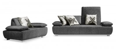 Grey Fabric Modern Living Room Sofa w/Adjustable Headrests