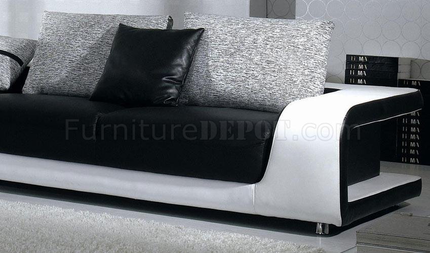 White Leather And Fabric Sectional Sofa, Modern Black And White Leather Sectional Sofa