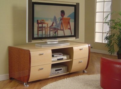 Cherry & Beech Two-Tone High Gloss Finish Modern TV Stand