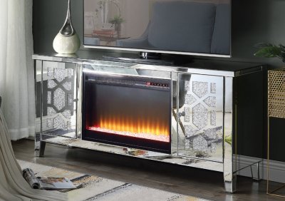 Noralie TV Stand w/Fireplace LV00312 in Mirrored by Acme