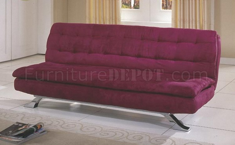 Violet Red Microfiber Modern Sofa Bed Convertible w/Chrome Legs - Click Image to Close