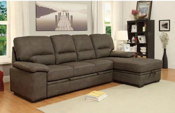 Alcester Sectional Sofa CM6908BR in Brown Faux-Nubuck Fabric [FASS-CM6908BR-Alcester]