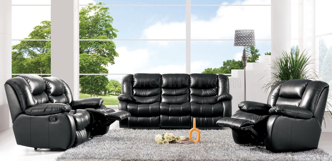 S629-B Reclining Sofa in Black Leather by Pantek w/Options - Click Image to Close