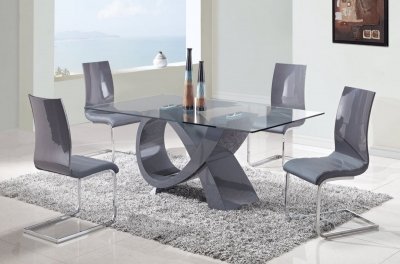 D989 Dining Table w/Glass Top & Grey Base by Global w/Options