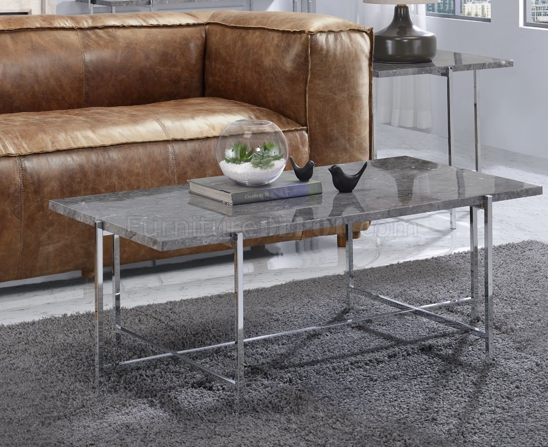 Adelae 3Pc Coffee & End Table Set 83935 in Chrome by Acme - Click Image to Close