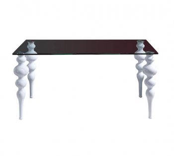767 Dining Table w/White Legs & Glass Top [EFDS-767-White]