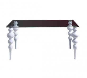 767 Dining Table w/White Legs & Glass Top