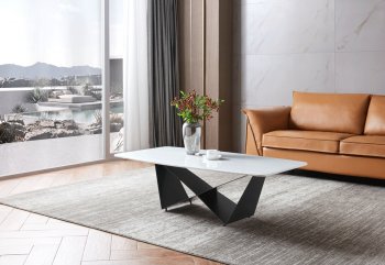 102 Coffee Table in White & Dark Gray by ESF w/ Marble Top [EFCT-102]