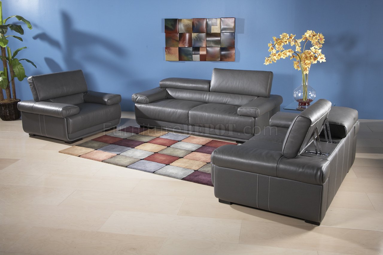 Charcoal Grey Leatherette Modern Sofa w/Optional Items - Click Image to Close