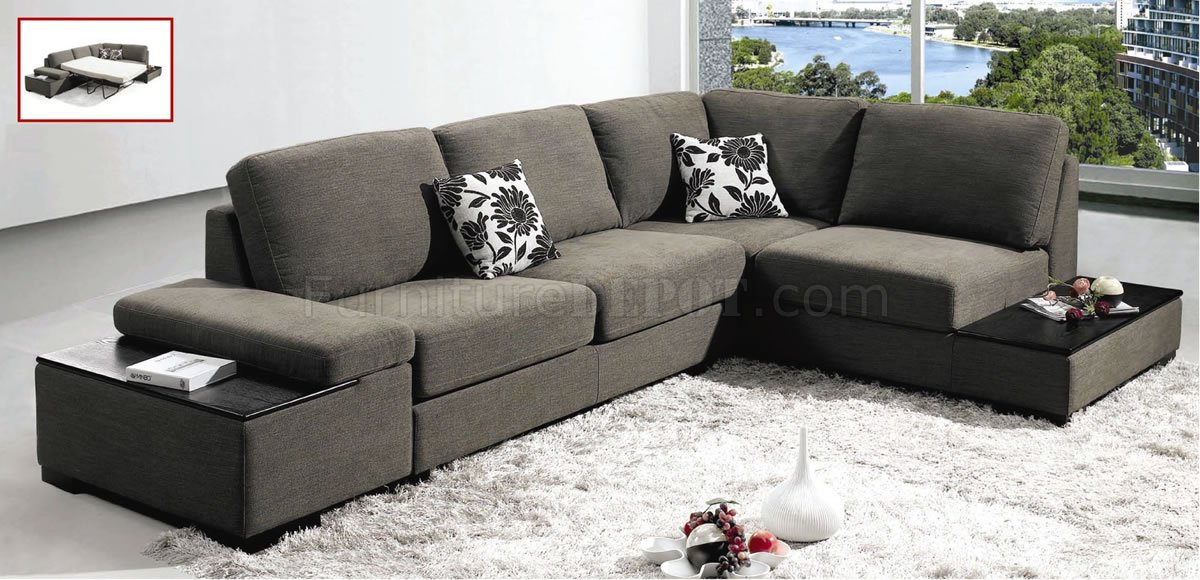 Grey Microfiber Contemporary Sectional Sofa w/Pull-Out Bed - Click Image to Close