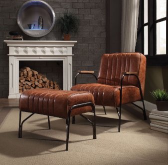 Sarahi Accent Chair & Ottoman Set 59595 in Cocoa Leather by Acme