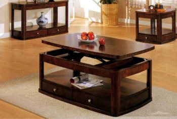 Distressed Cherry Finish Contemporary Coffee Table with Lift Top [CRCT-700248 old]
