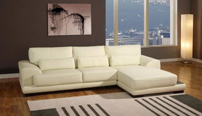 Ivory Full Leather Contemporary Sectional Sofa