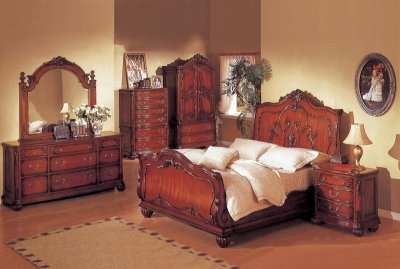 Dark Cherry Finish Classic Bedroom w/Sleigh Bed & Options