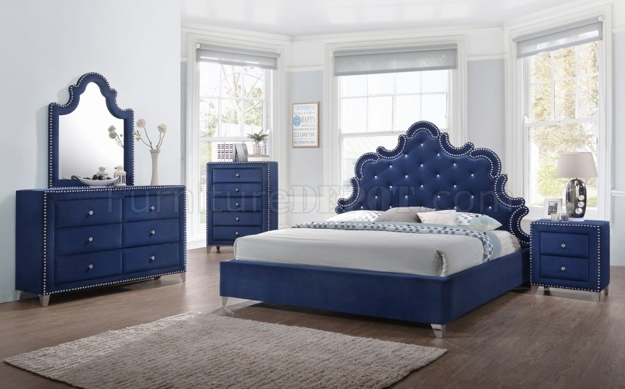 Caroline Bedroom in Navy Velvet by Meridian w/Options - Click Image to Close