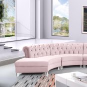 Anabella Sectional Sofa 697 in Pink Velvet Fabric by Meridian