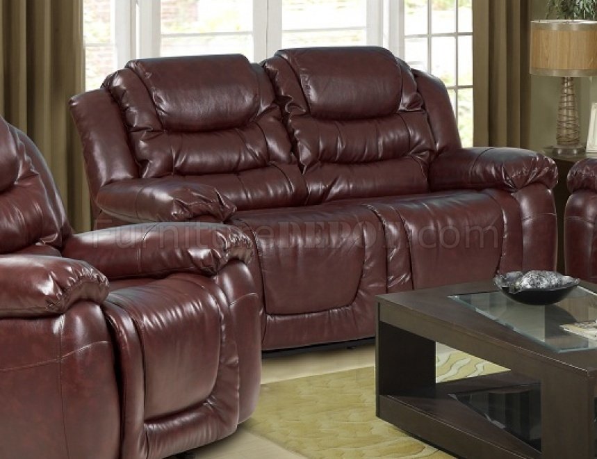 7252 Reclining Sofa in Burgundy Bonded Leather w/Optional Items