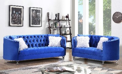 LCL-008 Sofa & Loveseat Set in Blue Velvet