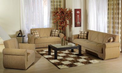 Mustard Fabric Contemporary Living Room Sleeper Sofa w/Storage