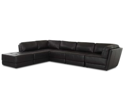 Black Bonded Leather Stylish Sectional Sofa w/Tufted Seats