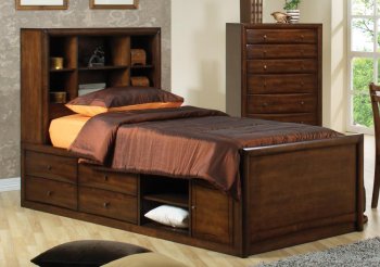 Deep Walnut Finish Stylish Kid's Bedroom w/Drawer Chest Bed [CRBS-400280-Scottsdale]